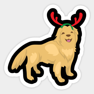 Christmas golden retriever with reindeer Sticker